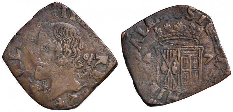 NAPOLI Filippo IV (1621-1665) Grano 1647 - Magliocca 86 CU (g 6,80) Curioso tond...