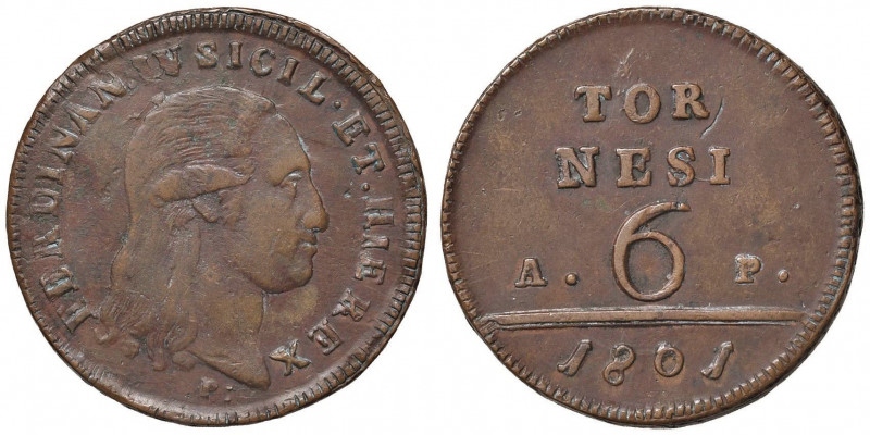 NAPOLI Ferdinando IV (1799-1805) 6 Tornesi 1801 - Magliocca 348a CU (g 18,22) RR...