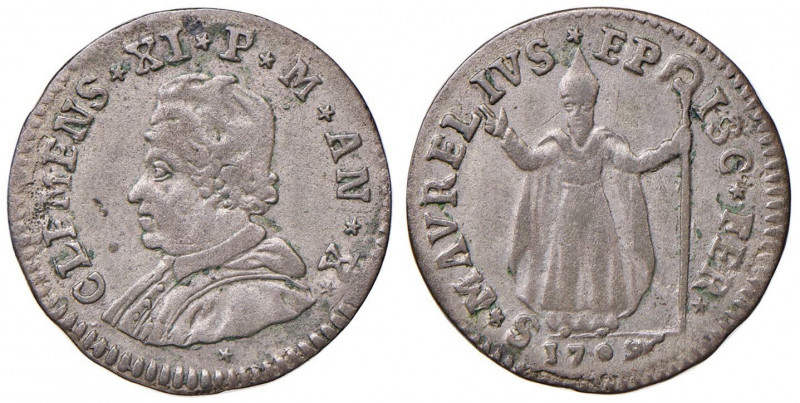 Clemente XI (1700-1721) Ferrara - Muraiola da 4 baiocchi 1709 A. X - Munt. 240c ...