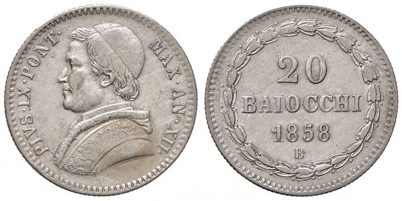 Pio IX (1846-1870) Bologna - 20 Baiocchi 1858 A. XII - Nomisma 679 AG (g 5,69) P...