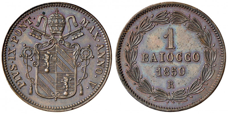 Pio IX (1846-1878) Baiocco 1850 A. V - Nomisma 805 CU (g 9,59) Bellissimo esempl...