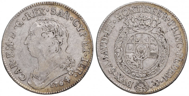 Carlo Emanuele III (1730-1773) Mezzo scudo 1764 - Nomisma 168 AG (g 17,37) R Gra...