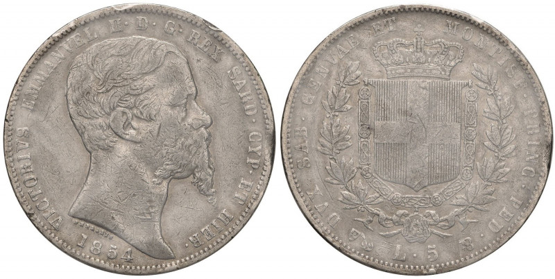 Vittorio Emanuele II (1849-1861) 5 Lire 1854 G - Nomisma 778 AG R Sigillato qBB ...