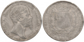Vittorio Emanuele II (1849-1861) 5 Lire 1854 G - Nomisma 778 AG R Sigillato qBB da Il Monetaio. Diffusi segnetti al D/, colpetti al bordo 
qBB