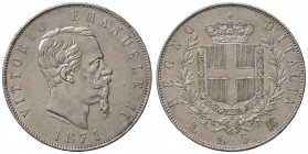 Vittorio Emanuele II (1861-1878) 5 Lire 1871 M - Nomisma 889 AG Segnetti da contatto al D/
SPL