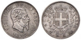 Vittorio Emanuele II (1861-1878) Lira 1863 T stemma - Nomisma 914 AG R Bella patina
qSPL/SPL