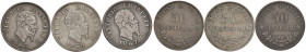 Vittorio Emanuele II (1861-1878) Lotto di tre monete di 50 centesimi 
qBB-BB+