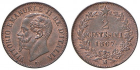Vittorio Emanuele II (1861-1878) 2 Centesimi 1867 M - Nomisma 962 CU Tracce di rame rosso
qFDC