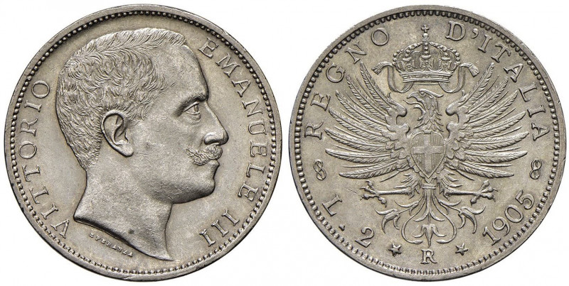 Vittorio Emanuele III (1900-1946) 2 Lire 1905 - Nomisma 1155 AG Minimo graffiett...