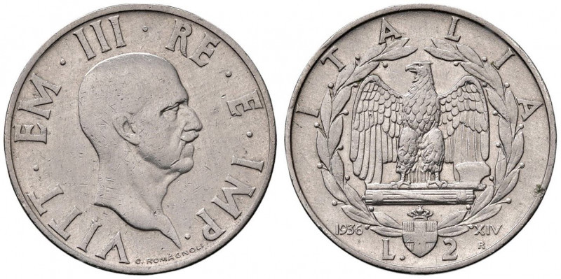 Vittorio Emanuele III (1900-1946) 2 Lire 1936 - Nomisma 1180 NI R Graffietti dif...