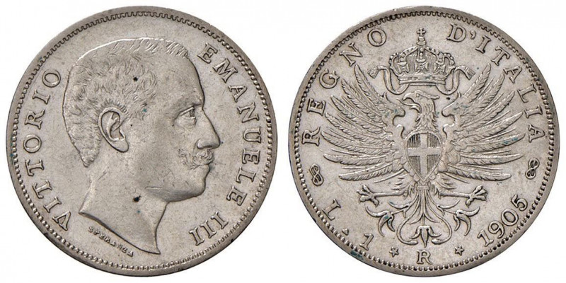 Vittorio Emanuele III (1900-1946) Lira 1905 - Nomisma 1195 AG RR Colpetti al bor...