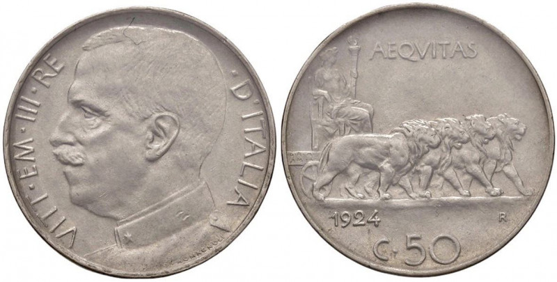 Vittorio Emanuele III (1900-1946) 50 Centesimi 1924 L - Nomisma 1239 NI RRR Sigi...