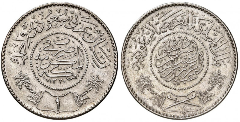 ARABIA Abdulaziz bin Abdulrahman (1921-1953) Riyal 1370 (1951) - KM 18 AG (g 11,...