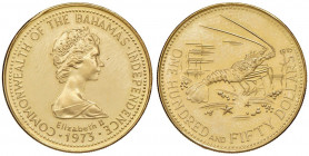 BAHAMAS Elisabetta II (1952-) 150 Dollars 1973 - KM 51 AU (g 8,16) Segnetti sui campi al D/
FDC