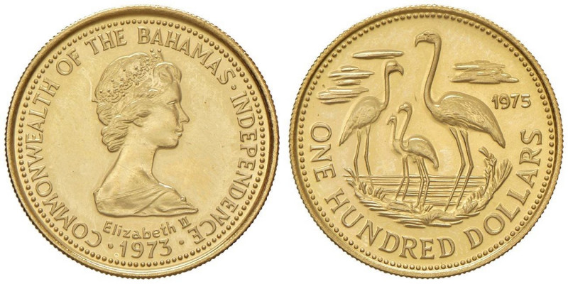 BAHAMAS Elisabetta II (1952-) 100 Dollars 1975 - KM 73 AU (g 5,44) Segnetti sui ...