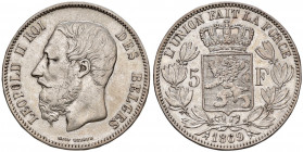 BELGIO Leopoldo II (1865-1909) 5 Franchi 1869 - KM 24 AG (g 24,79)
qBB