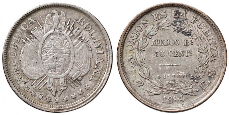 BOLIVIA 50 Centavos 1894 ES - KM 161 AG (g 11,48)
SPL