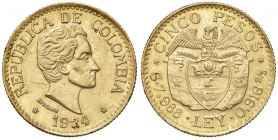 COLOMBIA 5 Pesos 1924 - Fr. 115 AU (g 7,99) Graffio al D/, minimi colpetti
SPL