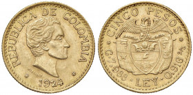 COLOMBIA 5 Pesos 1924 - Fr. 115 AU (g 8,00) Modesti depositi 
SPL