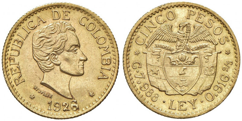 COLOMBIA 5 Pesos 1926 - Fr. 115 AU (g 7,99)
qFDC