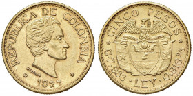 COLOMBIA 5 Pesos 1927 - Fr. 115 AU (g 7,99) Minimo colpetto al bordo
SPL