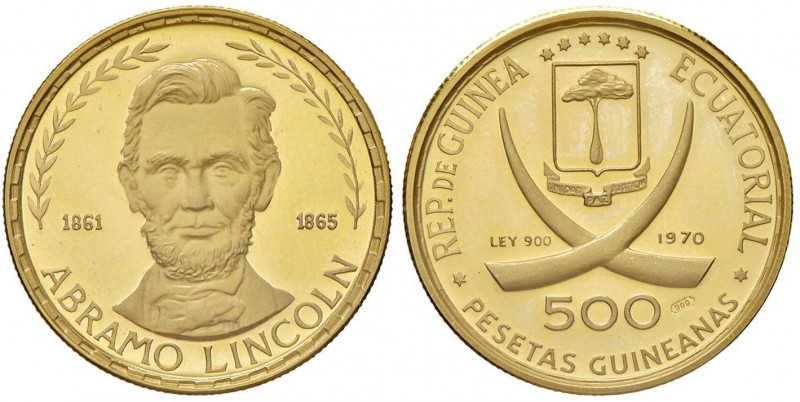 GUINEA EQUATORIALE 500 Pesetas 1970 Lincoln - Fr. 5 AU (g 7,00) 
FS