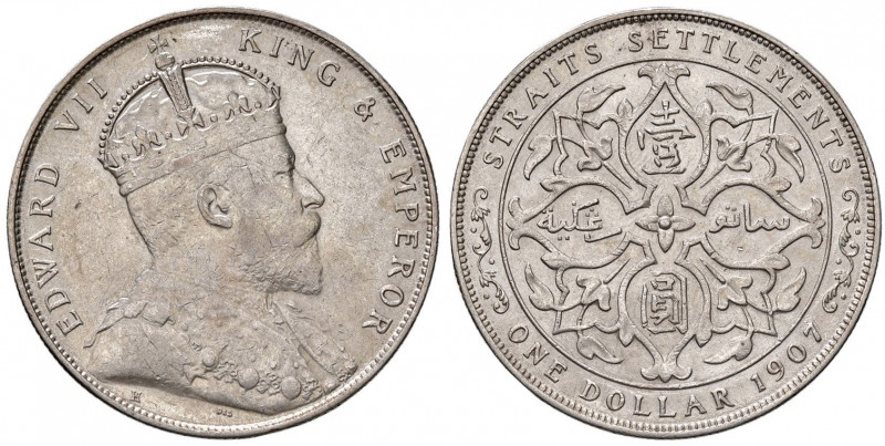 MALESIA Straits Settlements - Edward VII (1901-1910) Dollaro 1907 - KM 26 AG (g ...