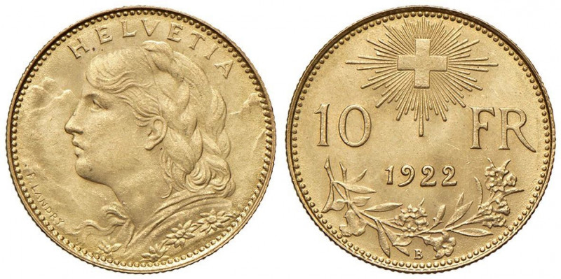 SVIZZERA 10 Franchi 1922 - Fr. 504 AU (g 3,22)
qFDC/FDC