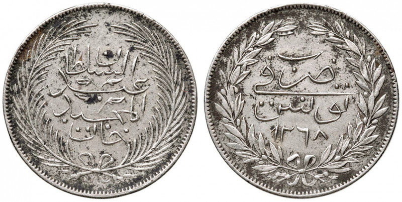 TUNISIA Abdul Mejid I (1839-1861) 2 Piastre 1268 (1852) - KM 108 AG (g 15,58) R ...