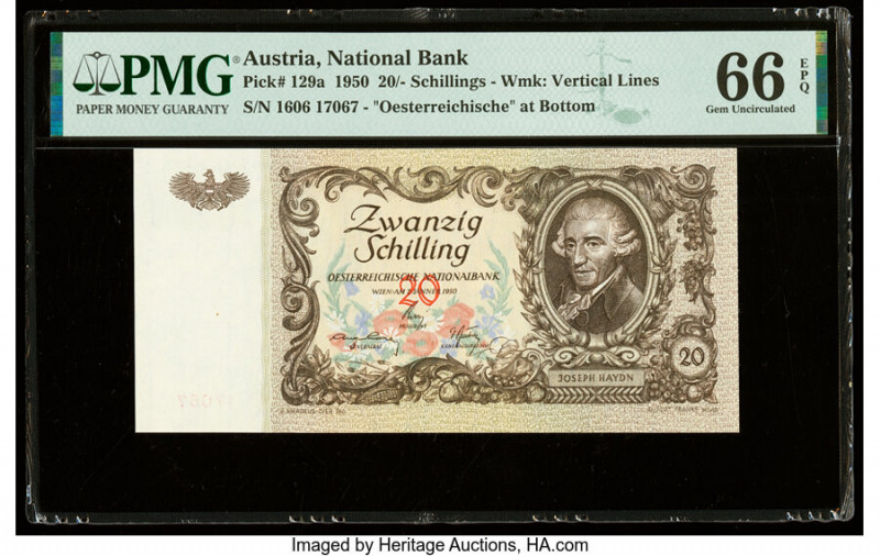 Austria Austrian National Bank 20 Schilling 2.1.1950 Pick 129a PMG Gem Uncircula...