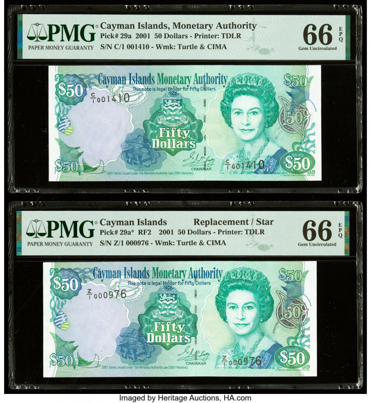 Cayman Islands Monetary Authority 50 Dollars 2001 Pick 29a; 29a* Two Examples PM...