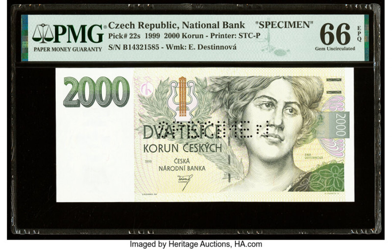 Czech Republic Czech National Bank 2000 Korun 1999 Pick 22s Specimen PMG Gem Unc...