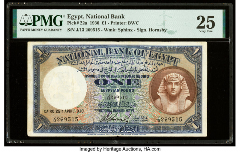 Egypt National Bank of Egypt 1 Pound 25.4.1930 Pick 22a PMG Very Fine 25. 

HID0...