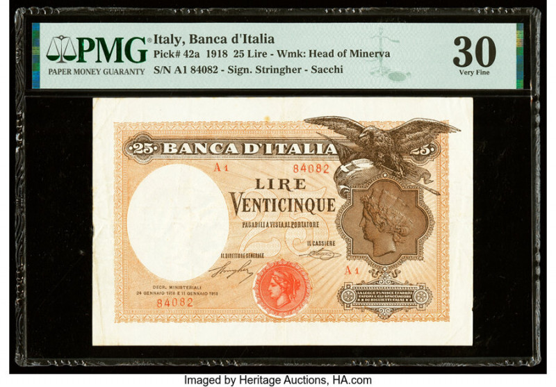 Italy Banco d'Italia 25 Lire 1918 Pick 42a PMG Very Fine 30. 

HID09801242017

©...