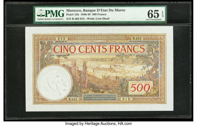 Morocco Banque d'Etat du Maroc 500 Francs 10.11.1948 Pick 15b PMG Gem Uncirculat...