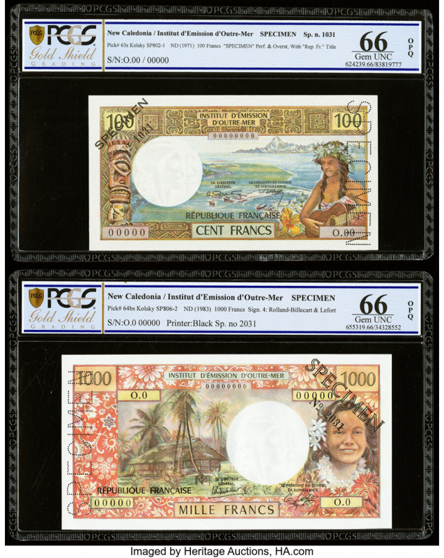 New Caledonia Institut d'Emission d'Outre-Mer, Noumea 100; 1000 Francs ND (1971)...