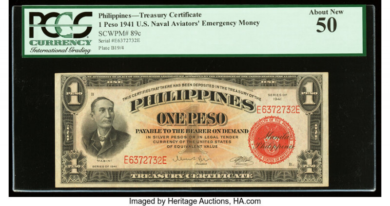 Philippines Philippine National Bank 1 Peso 1941 (ND 1944) Pick 89c U.S. Naval A...