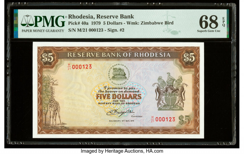 Rhodesia Reserve Bank of Rhodesia 5 Dollars 15.5.1979 Pick 40a PMG Superb Gem Un...