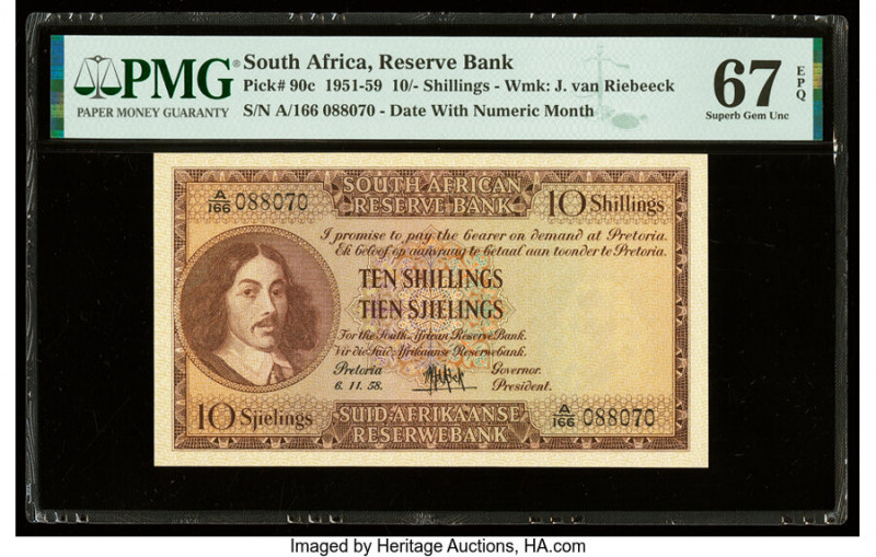 South Africa South African Reserve Bank 10 Shillings 6.11.1958 Pick 90c PMG Supe...