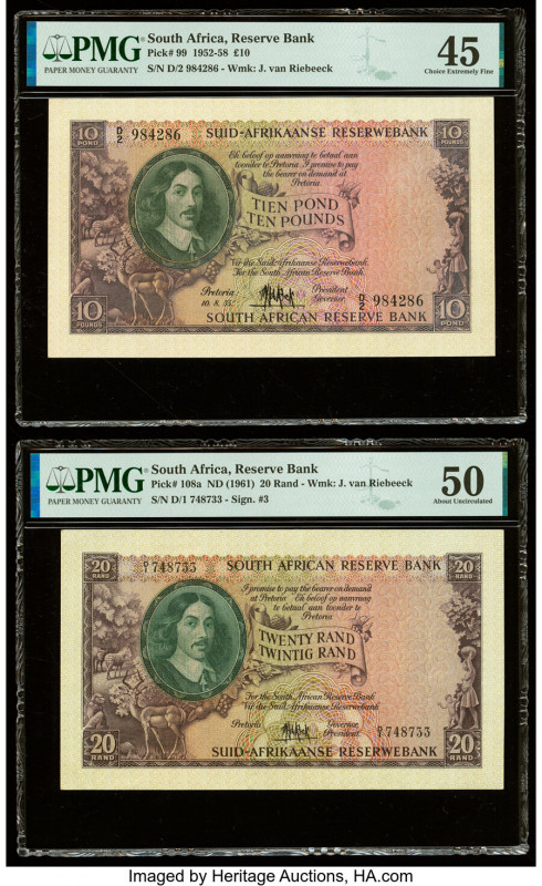 South Africa South African Reserve Bank 10 Pounds; 20 Rand 10.8.1955; ND (1961) ...