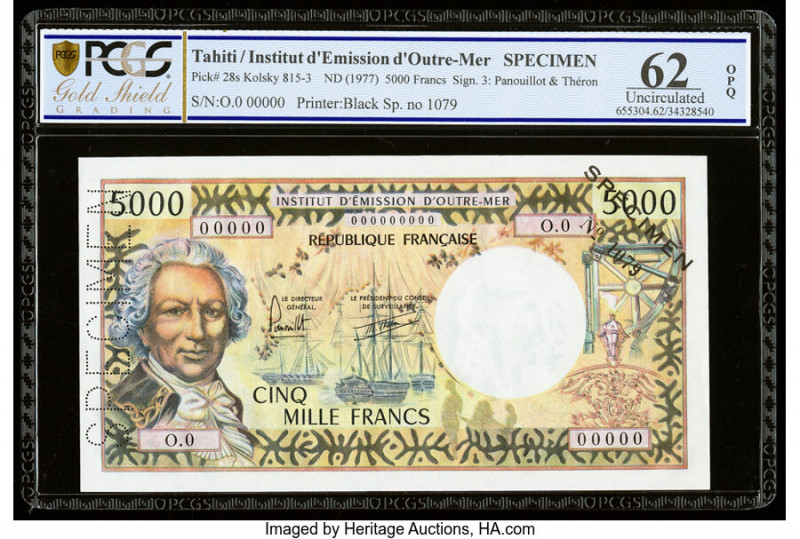 Tahiti Institut D'Emission D'Outre-Mer 5000 Francs ND (1971-85) Pick 28s Specime...