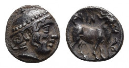 THRACE. Ainos. Diobol (Circa 427/6-425/4 BC).
Obv: Head of Hermes right, wearing petasos.
Rev: AIN.
Goat standing right; tendril to right.
May Gro...