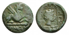 THRACE. Abdera. Ae (Circa 400-350 BC). Hermo..., magistrate.
Obv: ΕΡΜΟ.
Griffin seated right on club, raising forepaw; above, star; in right field, ...