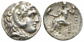 KINGS OF MACEDON. Alexander III 'the Great' (336-323 BC). Tetradrachm. Babylon.
Obv: Head of Herakles right, wearing lion's skin.
Rev: AΛEΞANΔPOY / ...