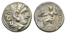 KINGS OF MACEDON. Alexander III 'the Great' (336-323 BC). Drachm. Kolophon.
Obv: Head of Herakles right, wearing lion skin.
Rev: AΛΕΞΑΝΔΡOY.
Zeus s...