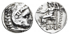 KINGS OF MACEDON. Alexander III 'the Great' (336-323 BC). Drachm. Kolophon.
Obv: Head of Herakles right, wearing lion skin.
Rev: ΑΛΕΞΑΝΔΡΟΥ.
Zeus s...