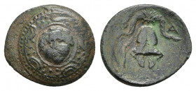 KINGS OF MACEDON. Philip III Arrhidaios (323-317 BC). Ae 1/2 Unit. Salamis.
Obv: Macedonian shield, with facing gorgoneion on boss.
Rev: B - A.
Hel...