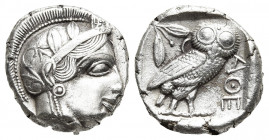 ATTICA. Athens. Tetradrachm (Circa 460-454 BC).
Obv: Helmeted head of Athena right, with frontal eye.
Rev: AΘE.
Owl standing right, head facing; ol...