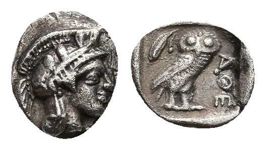 ATTICA. Athens. Obol (Circa 454-404 BC).
Obv: Helmeted head of Athena right.
R...