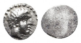 CYPRUS. Salamis AR Obol. Evagoras I(?), Circa 411-374/3 BC.
Obv: Head of male right within border of dots.
Rev: Blank.
Tziambazis 116; SNG Copenhag...